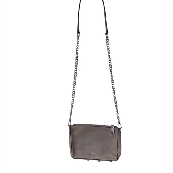 Rebecca Minkoff Avery Gray Tan Leather Suede Zip Crossbody Shoulder Bag Clutch - Picture 3 of 6
